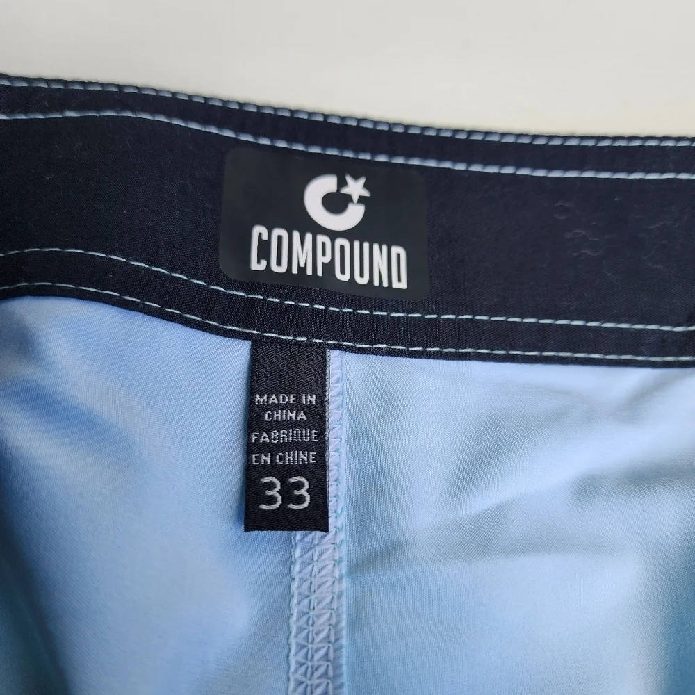 Compaund Men's Quick-Dry Swim Trunks Beach Board Shorts White Aqua Brown Sz 33